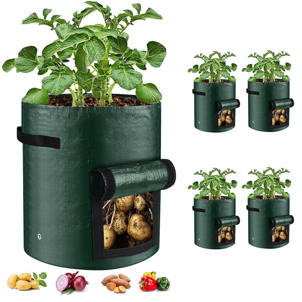 HASTHIP 4Pcs Vegetable Grow Bags Plant Pot Bags 10 Gallon Plant Grow Bags with Roll-up Side Flap & Handle Robust PE Plant Bags for Tomatoes, Peppers, Strawberries HASTHIP 4Pcs Vegetable Grow Bags Plant Pot Bags 10 Gallon Plant Grow Bags with Roll-up Side Flap & Handle Robust PE Plant Bags for Tomatoes, Peppers, Strawberries
